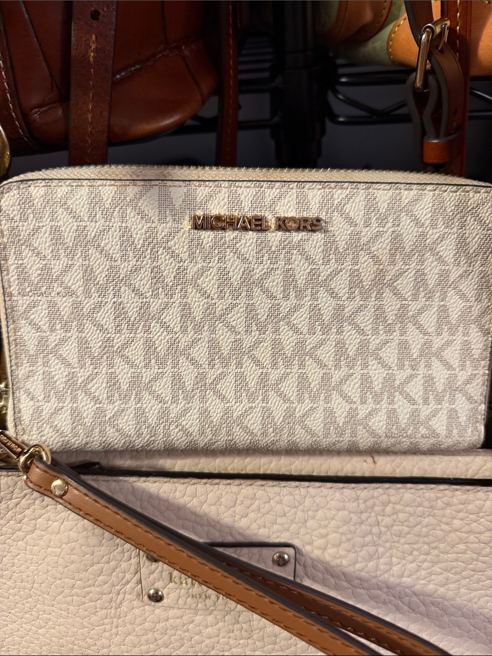 Michael Kors Cream and Tan Monogram Crossbody Bag
